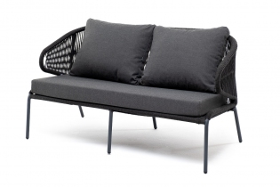 «Милан» диван двухместный из роупа, каркас алюминиевый серый, роуп темно-серый, подушка темно-серая