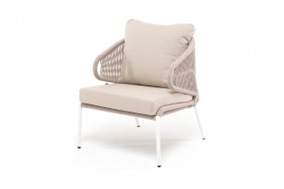 «Милан» кресло плетеное из роупа, каркас алюминиевый белый, роуп бежевый, подушка бежевая