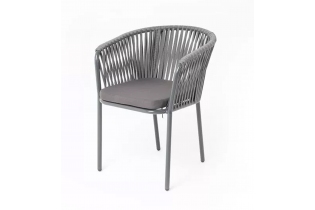 «Бордо» плетеный стул из роупа, каркас стальной серый, роуп серый, ткань серая