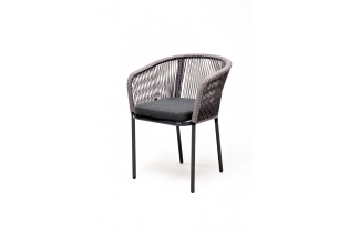 «Марсель» стул плетеный из роупа, каркас алюминий светло-серый (RAL7035) шагрень, роуп салатовый круглый, ткань светло-серая