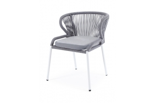 «Милан» стул плетеный из роупа, каркас алюминий светло-серый (RAL7035) шагрень, роуп серый меланж круглый, ткань светло-серая