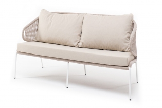 «Милан» диван 2-местный плетеный из роупа, каркас алюминий светло-серый (RAL7035) шагрень, роуп бирюзовый круглый, ткань светло-серая