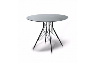 «Конте» интерьерный стол из HPL круглый Ø70см, цвет «дуб«, подстолье медь