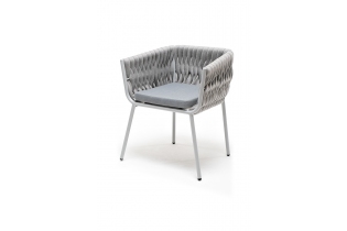 «Монако» стул плетеный из роупа, каркас алюминий светло-серый (RAL7035) муар, роуп светло-серый 40 мм, ткань светло-серая