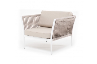 «Касабланка» кресло плетеное из роупа, каркас алюминий белый, роуп бежевый 20мм, ткань бежевая