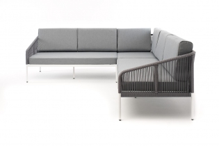 MR1002034 диван модульный плетеный из роупа, каркас алюминий белый, роуп светло-серый круглый