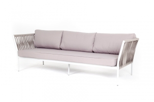 «Касабланка» диван 3-местный плетеный из роупа, каркас алюминий светло-серый (RAL7035) муар, роуп серо-коричневый 23мм, ткань серая