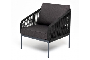 «Канны» кресло плетеное из роупа, каркас алюминий серый (RAL7022) муар, роуп серый круглый, ткань серая 017