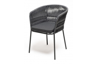 «Бордо» стул плетеный из роупа (колос), каркас алюминий темно-серый (RAL7024) муар, роуп серый 15мм, ткань темно-серая 027