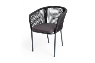 «Марсель» стул плетеный из роупа, каркас алюминий темно-серый (RAL7024) шагрень, роуп темно-серый круглый, ткань темно-серая