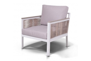 «Сан Ремо» кресло плетеное из роупа садовое, каркас алюминий серый, роуп серый, ткань серая