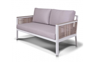 «Сан Ремо» диван 2-местный плетеный из роупа, каркас алюминий серый, роуп серый, ткань серая