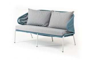 «Милан» диван 2-местный плетеный из роупа, каркас алюминий темно-серый (RAL7024) муар, роуп темно-серый круглый, ткань темно-серая 027