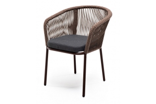 «Марсель» стул плетеный из роупа, каркас алюминий коричневый (RAL8016) муар, роуп коричневый круглый, ткань темно-серая 027