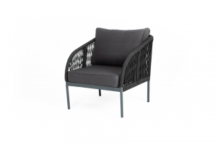 «Канны» кресло плетеное из роупа, каркас алюминий темно-серый (RAL7024) муар, роуп темно-серый круглый, ткань темно-серая 027