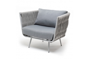 «Монако» кресло плетеное из роупа, каркас алюминий светло-серый (RAL7035) муар, роуп светло-серый 40 мм, ткань светло-серая