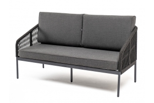 «Канны» диван 2-местный плетеный из роупа, каркас алюминий темно-серый (RAL7024) муар, роуп темно-серый круглый, ткань темно-серая 027