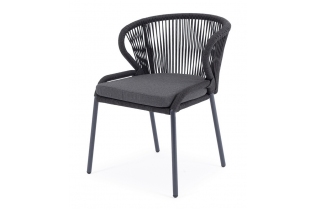 «Милан» стул плетеный из роупа, каркас алюминий темно-серый (RAL7024) муар, роуп темно-серый круглый, ткань темно-серая 027
