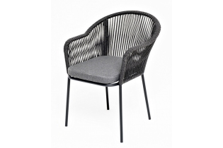 «Лион» стул плетеный из роупа, каркас алюминий темно-серый (RAL7024) шагрень, роуп темно-серый круглый, ткань темно-серая 019