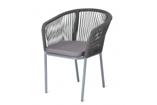 «Марсель» стул плетеный из роупа, каркас алюминий серый (RAL7022) шагрень, роуп коричневый круглый, ткань темно-серая 019
