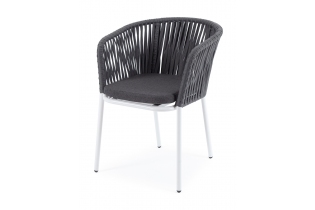 «Бордо» стул плетеный из роупа (колос), каркас алюминий серый (RAL7022) муар, роуп серый 15мм, ткань темно-серая 027