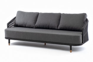 «Верона» диван 3-местный плетеный из роупа, каркас алюминий темно-серый (RAL7024) муар, роуп темно-серый круглый, ткань темно-серая 027