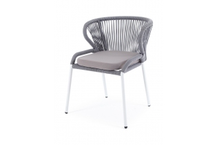 «Милан» плетеный стул из роупа (веревки), каркас белый, цвет светло-серый, подушка ASH