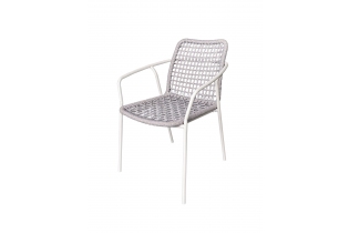 «Тунис» стул плетенный из роупа (веревки), каркас белый, цвет серый
