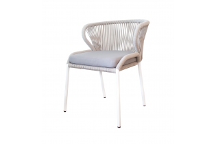 «Милан» плетеный стул из роупа, каркас алюминиевый белый, роуп бежевый, подушка светло-серый